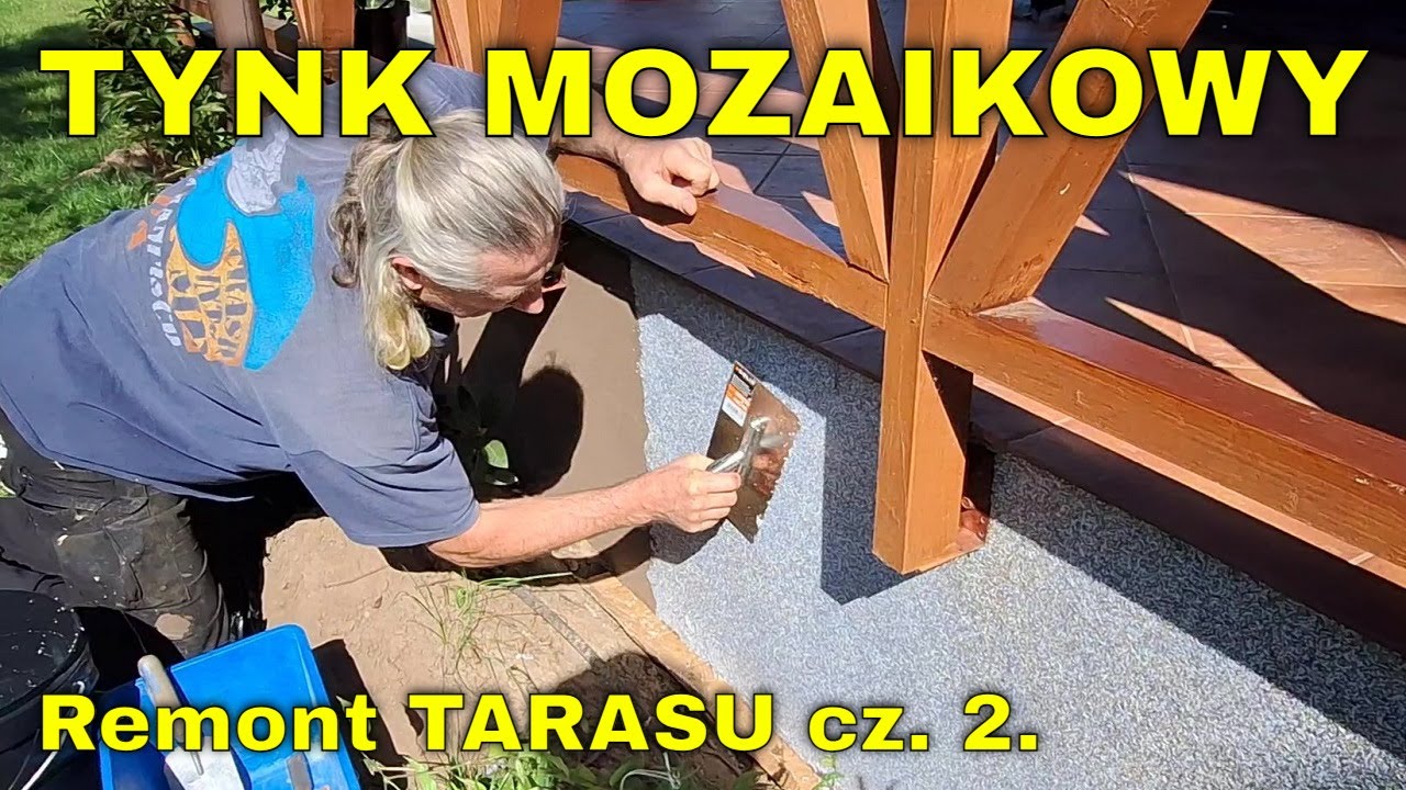 Taras do REMONTU. Nakładam TYNK MOZAIKOWY na ścianę tarasu. Naprawa, renowacja tynku na TARASIE.