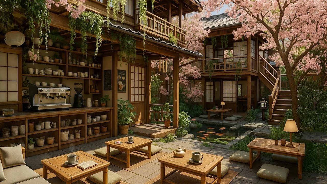 Relaxing Japanese Coffee Shop Ambience 🌿 | Cozy Caf&eacute; with Soft Jazz, Birds & Spring Morning Vibes