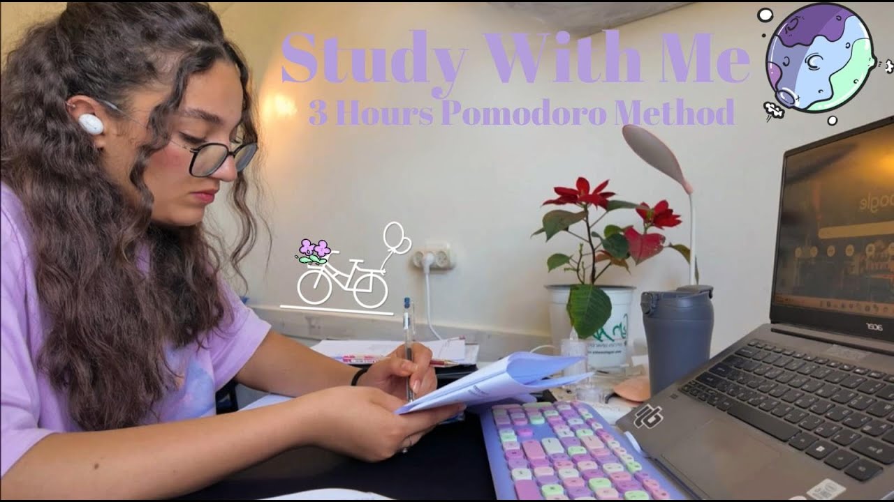 3 Hours Study With Me| Background noise| Pomodoro method, nature sounds, study with Sally