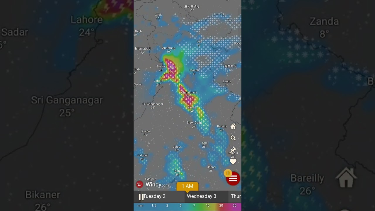 Rain Forecast of North India for the next 4 days from 31st Aug @10.00am IST - Windy.com