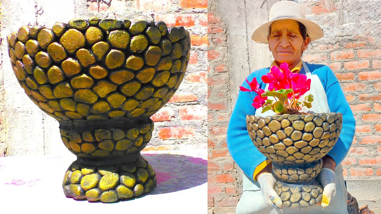 Aprende cómo hacer una hermosa maceta de cemento circular con bolitas de cemento fácil