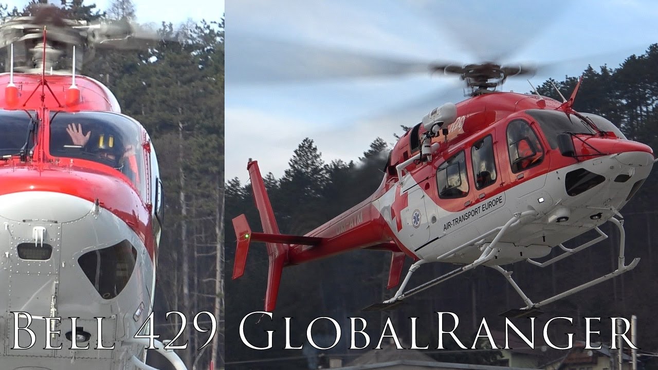 Bell 429 rescue helicopter engine start, takeoff & landing | Air Transport Europe OM-ATM