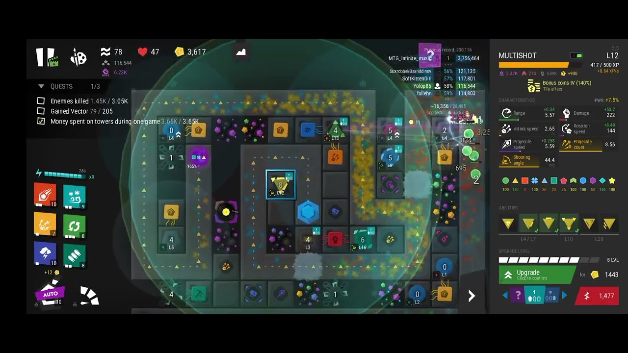Infinitode 2 | 16k (x4) infiar farming, level 4.1, normal