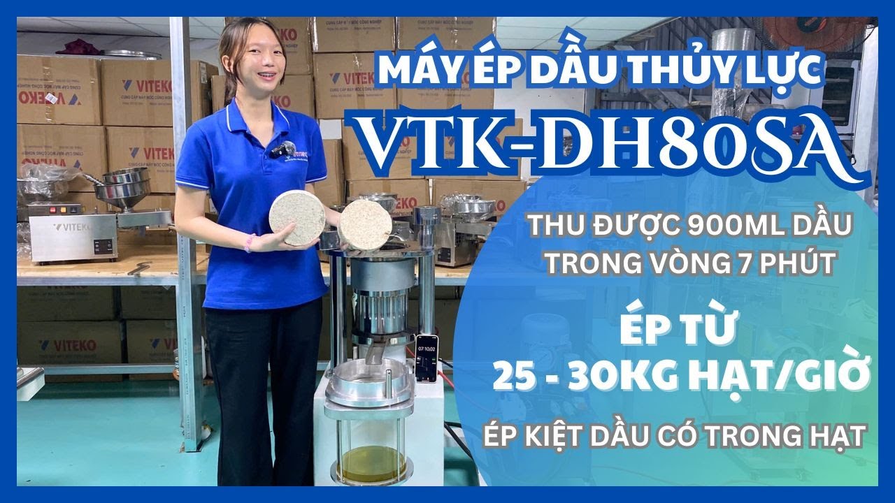 Máy Ép Dầu Thủy Lực VTK-DH80SA – Công Nghệ Ép Dầu Lạnh Tinh Khiết, Không Sinh Nhiệt (VITEKO)