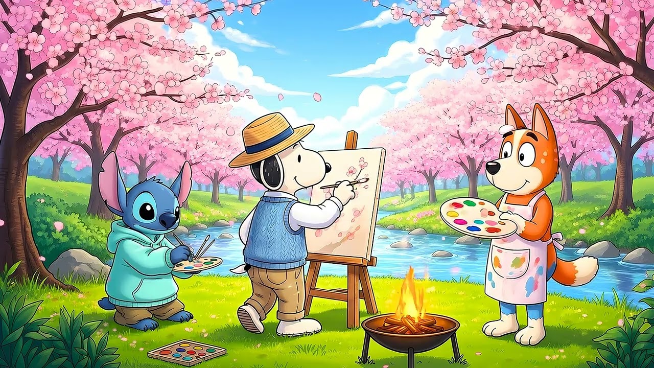 Snoopy & Stitch’s Sunny Spring Picnic 🌸Cozy Lofi Beats with Nature sounds for Study