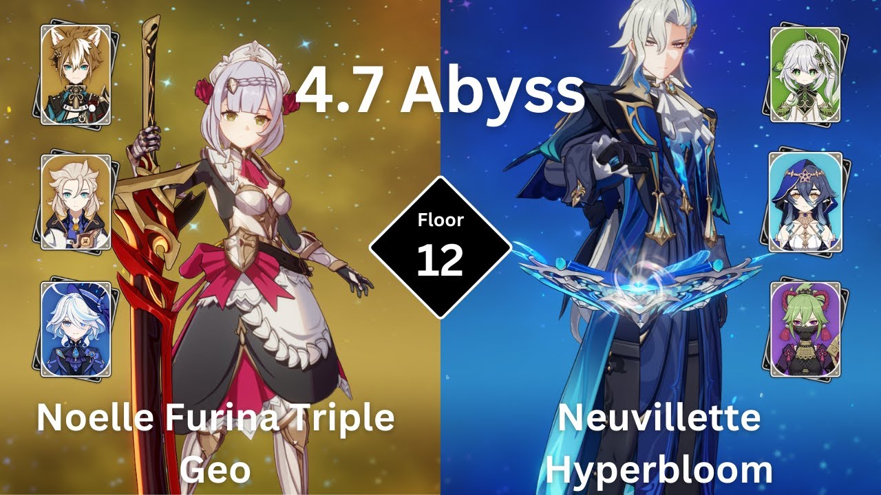 C6 Noelle Furina Triple Geo & C0 Neuvillette Hyperbloom | Spiral Abyss 4.7 Floor 12 - 9 stars