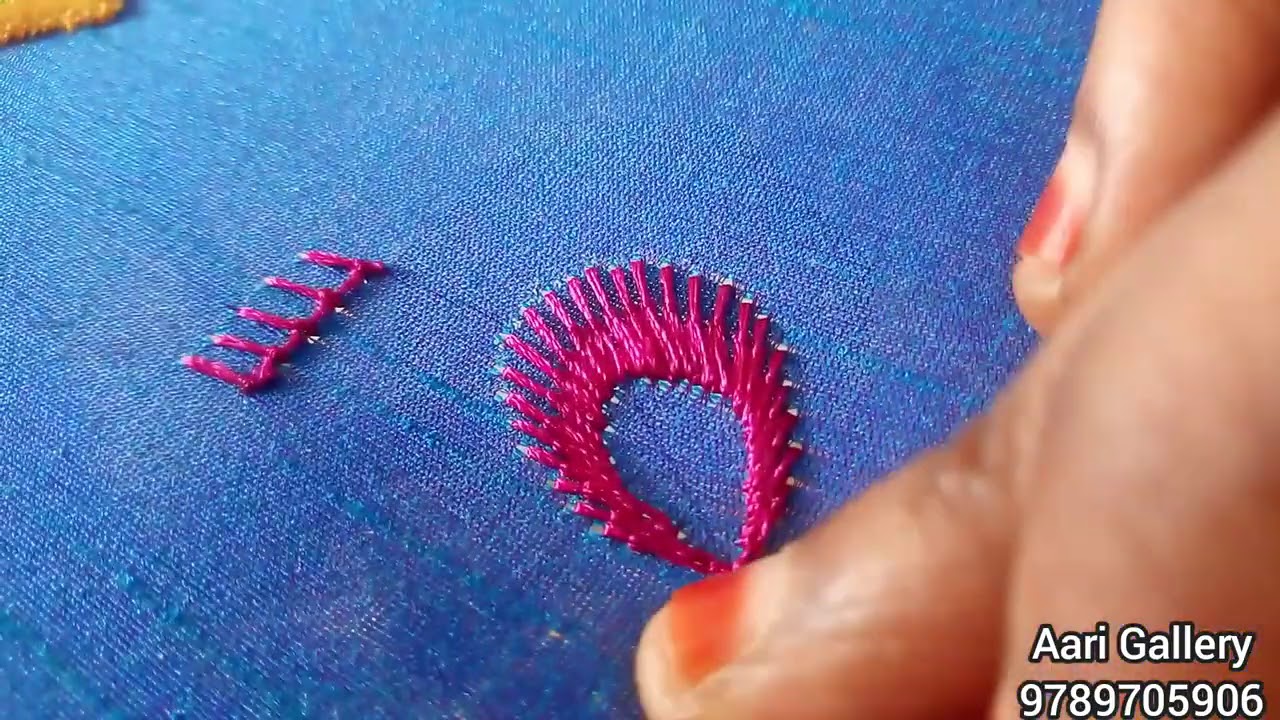 Aari work class #9|aari feather stitch |aari striped button hole stitch|Aari Gallery