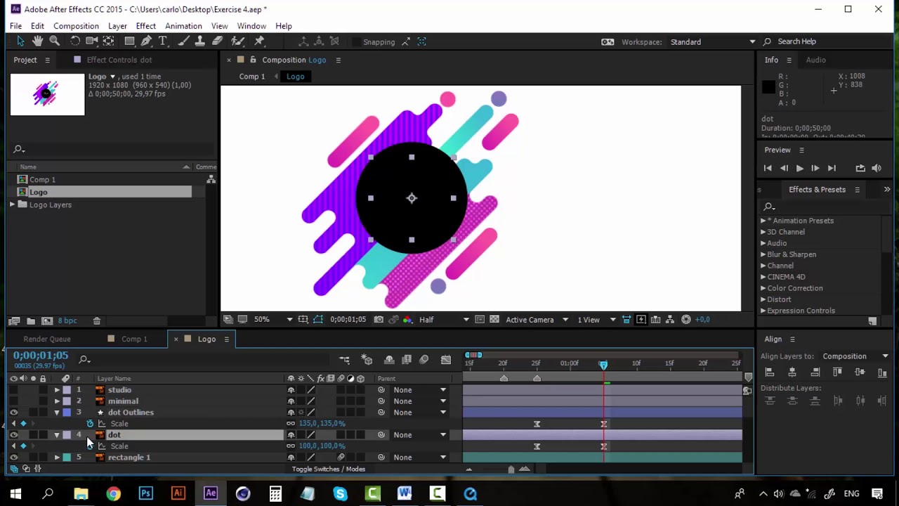 35/37 Ejercicio 1: Animación del logo — Motion graphics: After Effects desde cero I_ESP