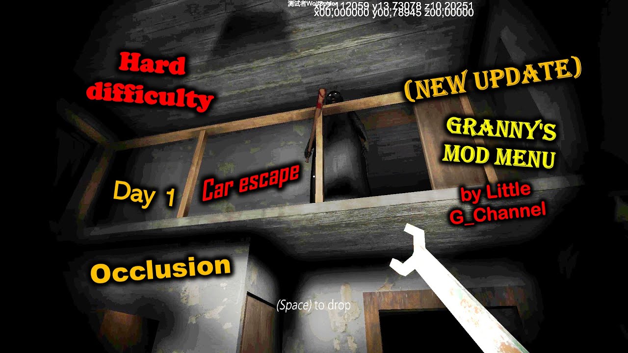 Granny, mod menu's new update, hard difficulty with occlusion, car escape on day 1