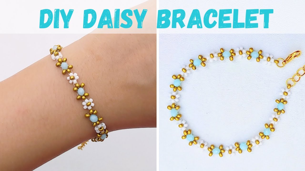 How to make a DAISY CHAIN flower BRACELET with step by step instructions - Easy Beaded Jewelry DIY