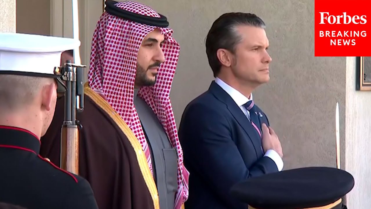 Secretary Of Defense Pete Hegseth Welcomes Saudi Defense Minister Khalid Bin Salman To The Pentagon