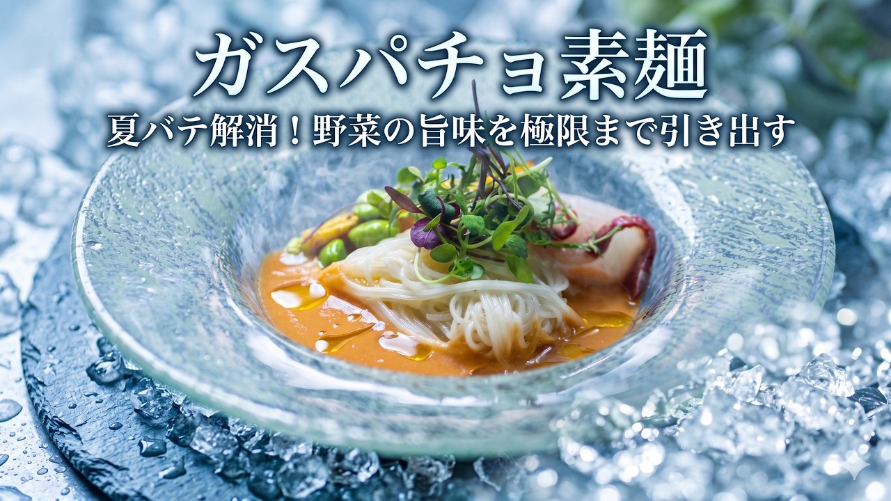 冷製野菜スープ！！ツケ麵風【ガスパチョ素麺】スペインと和のコラボレーション【ガスパチョ】でソーメンを食べる