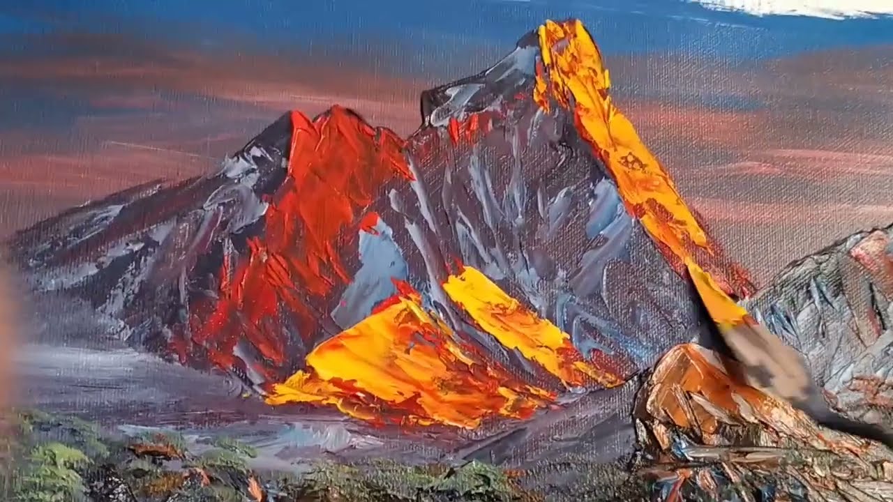 simple easy mountain painting / sunrise painting #art #mountainpainting