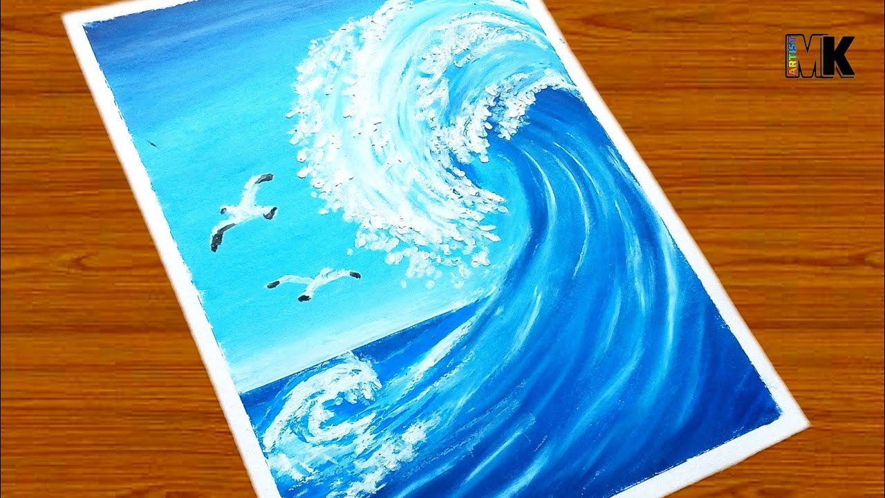 How to draw a sea wave with oil pastel/как нарисовать морскую волну масляной пастелью