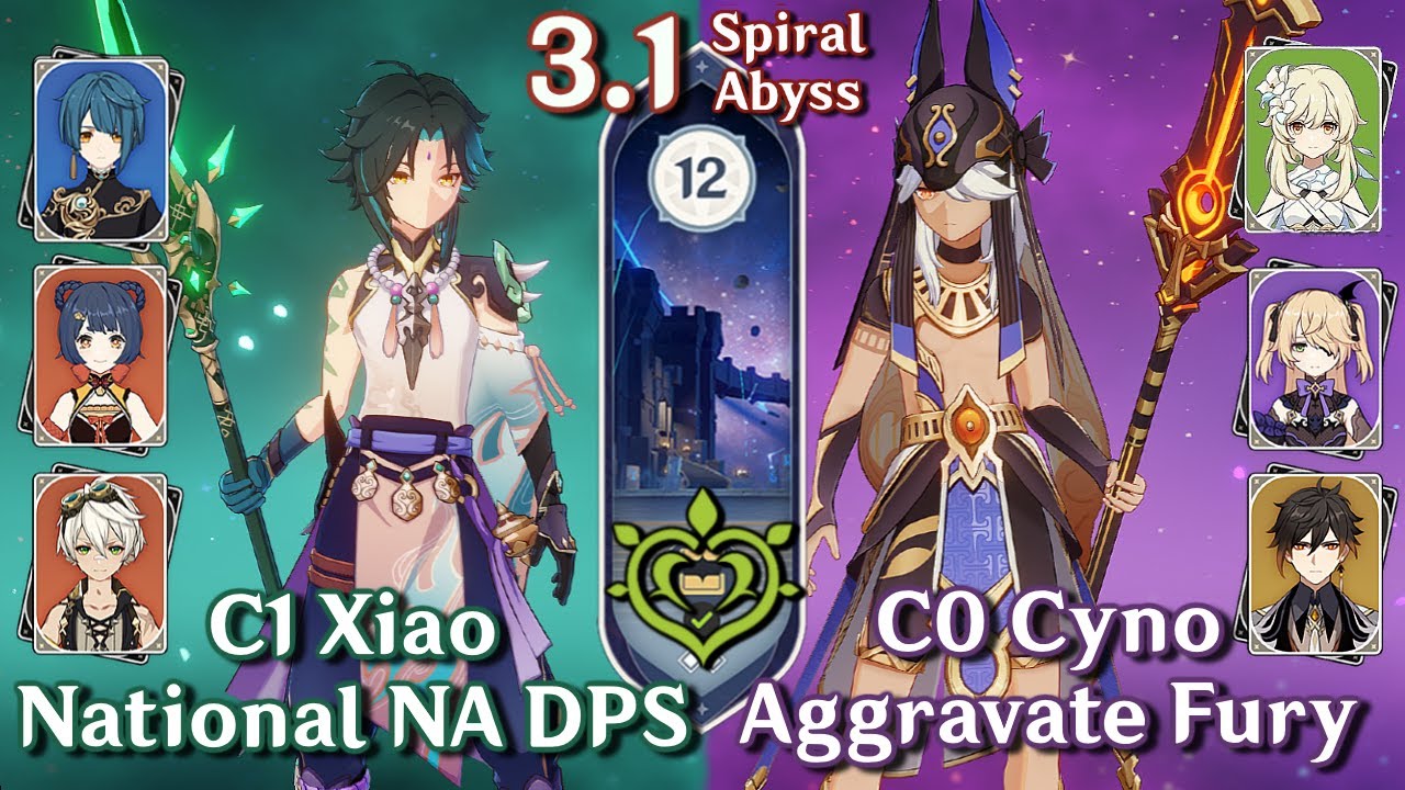 Spiral Abyss 3.1 - C1 Xiao National (NO Plunge) & C0 Cyno Aggravate | Floor 12 - 9⭐| Genshin Impact