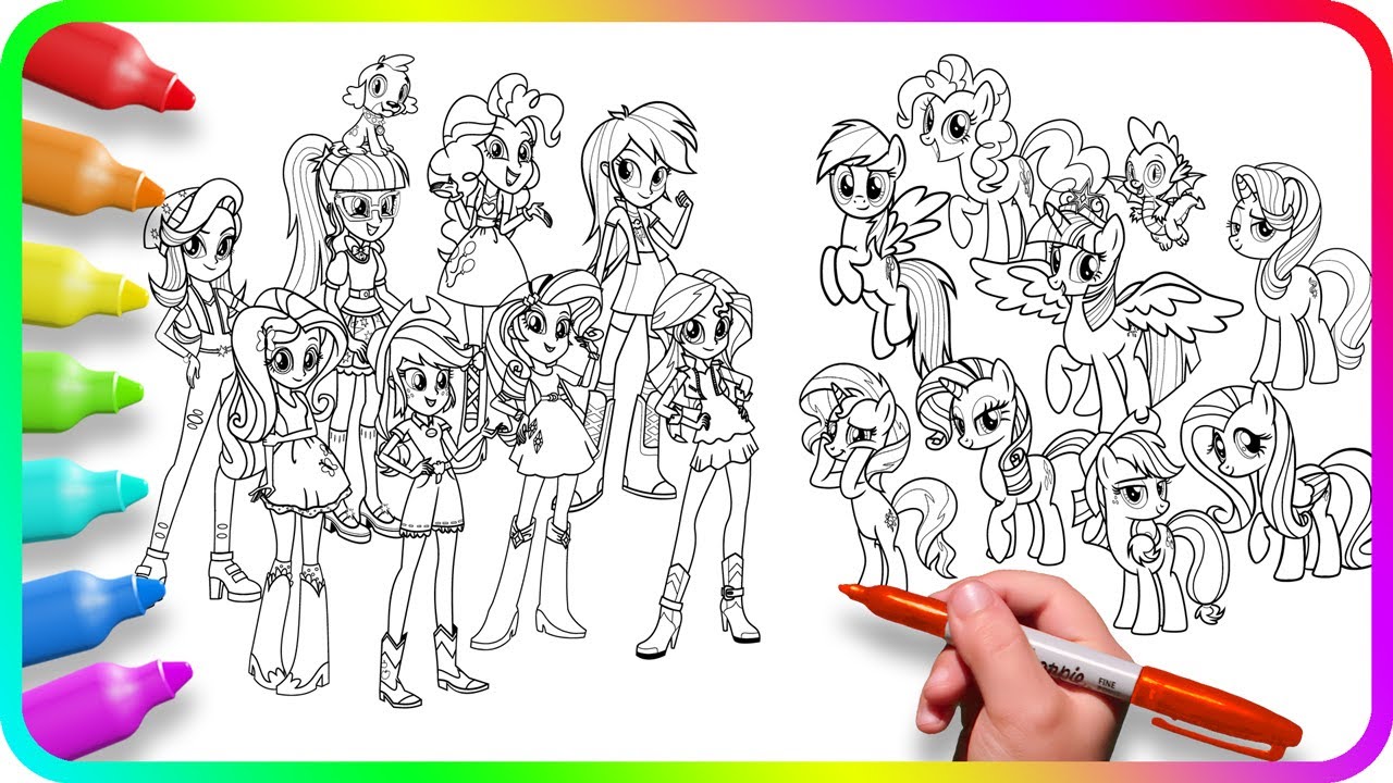 Coloring Pages EQUESTRIA GIRLS vs MY LITTLE PONY. How to color My Little Pony. Easy Drawing Tutorial
