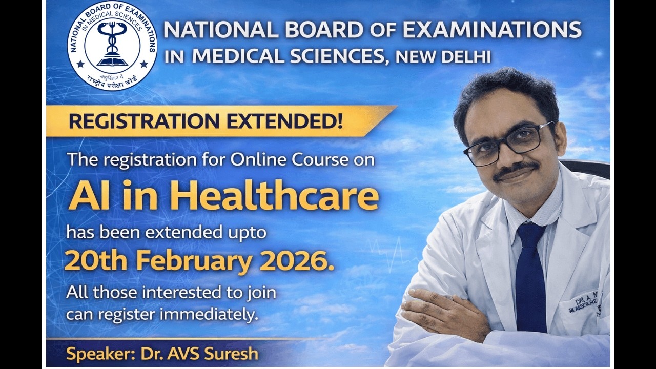 The registration for Online Course on AI in Healthcare has been extended upto 20th February 2026.