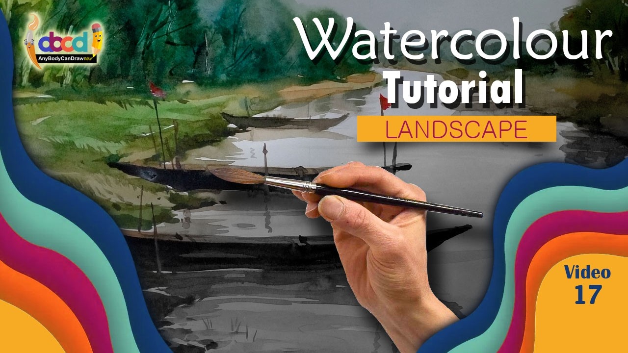 Watercolour demonstration I Landscape painting l Riverside l Boat l Tree l AnyBodyCanDrawNow
