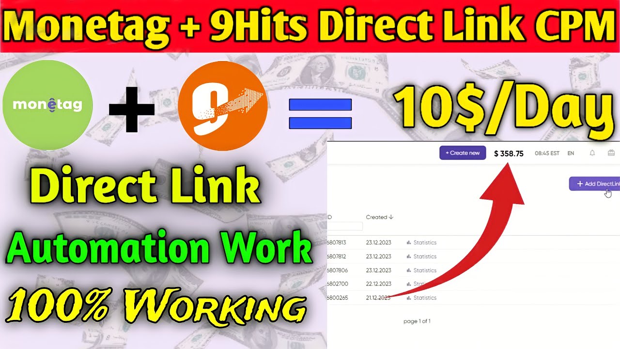 Monetag + 9Hits Automation Work | Monetag Direct Link Earning Trick 2024 💥 | Direct Link CPM Work