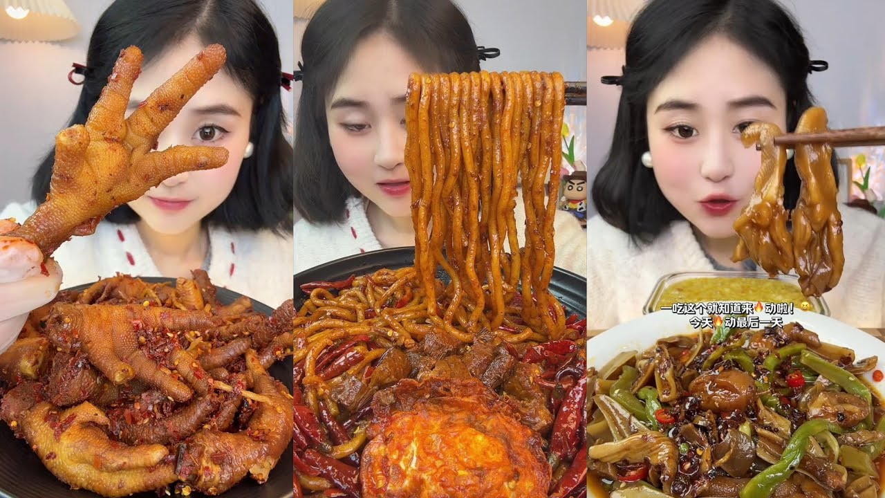 Mukbang#part 420:Eat Spicy🔥noodles🍜   with Rice noodle 🍜 Soup meatball #mukbang #noodles #yummy 