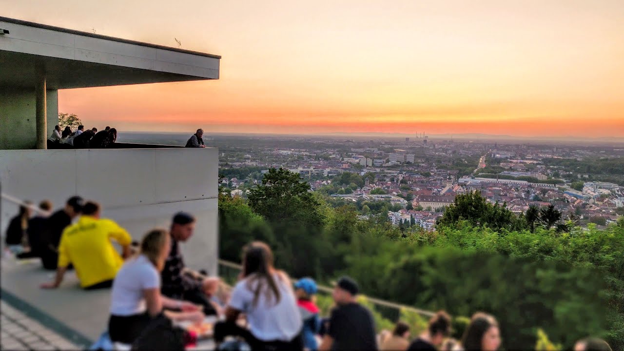 [4K] Turmberg Karlsruhe Germany 🌸 Cable Car up to the Observation Deck watching the Sunset