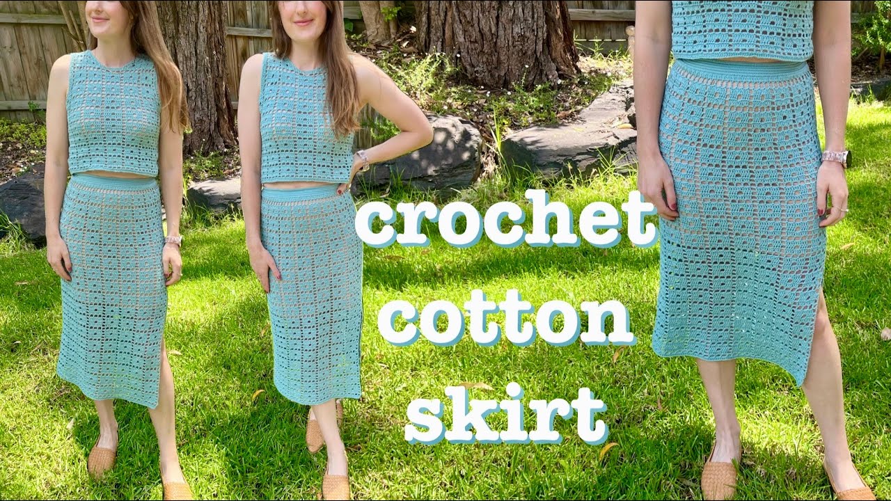Crochet cotton skirt | grid pattern | size adjustable tutorial