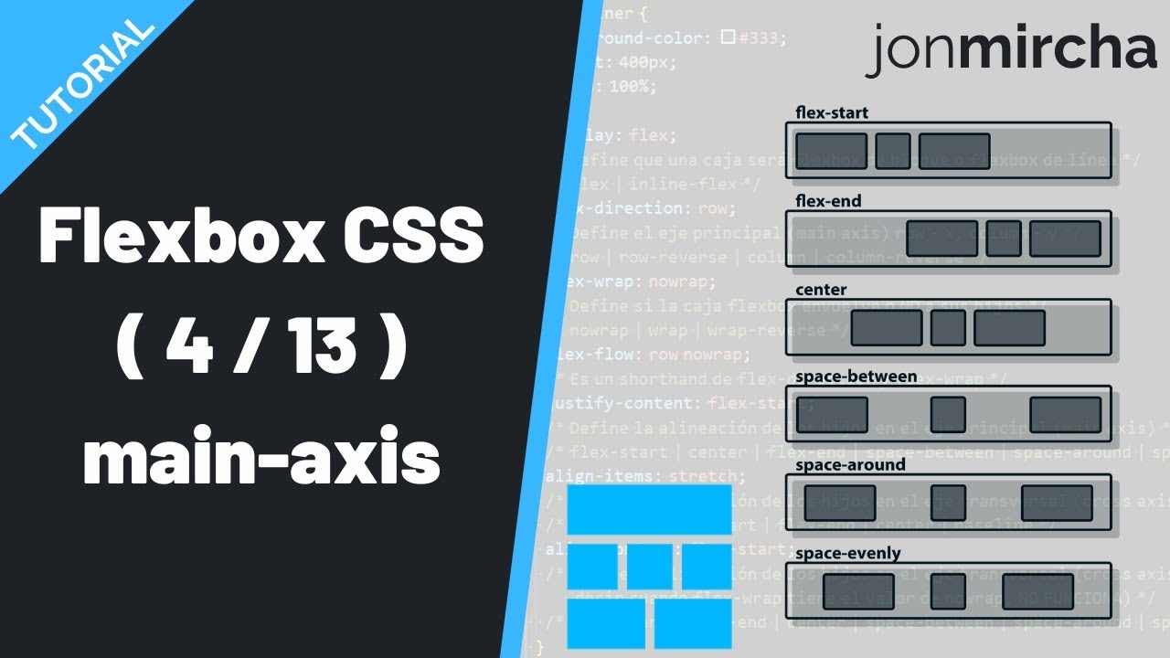 Curso Flexbox CSS: (4/13) Alineación del Main Axis ( justify-content ) - #jonmircha