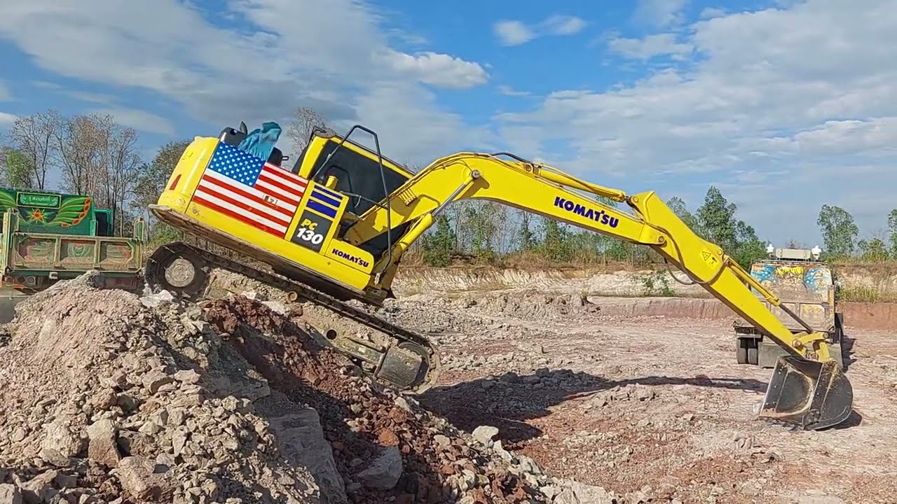รีวิว komatsu pc130-10mo เจอดินดาน ดินตับม้า ใส่ดั้มจัดเต็มกล่อง  excavator and truck