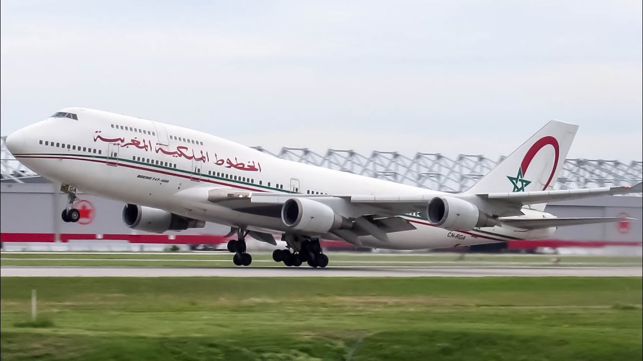 Royal Air Maroc Boeing 747-400 (B744) landing & departing Montreal (YUL/CYUL)