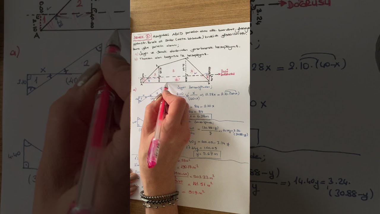 ÖLÇME BİLGİSİ 1- ALAN HESAPLARI- DİK KOORDİNAT YÖNTEMİ-ÖRNEK 3- a) ŞIKKI DEVAM