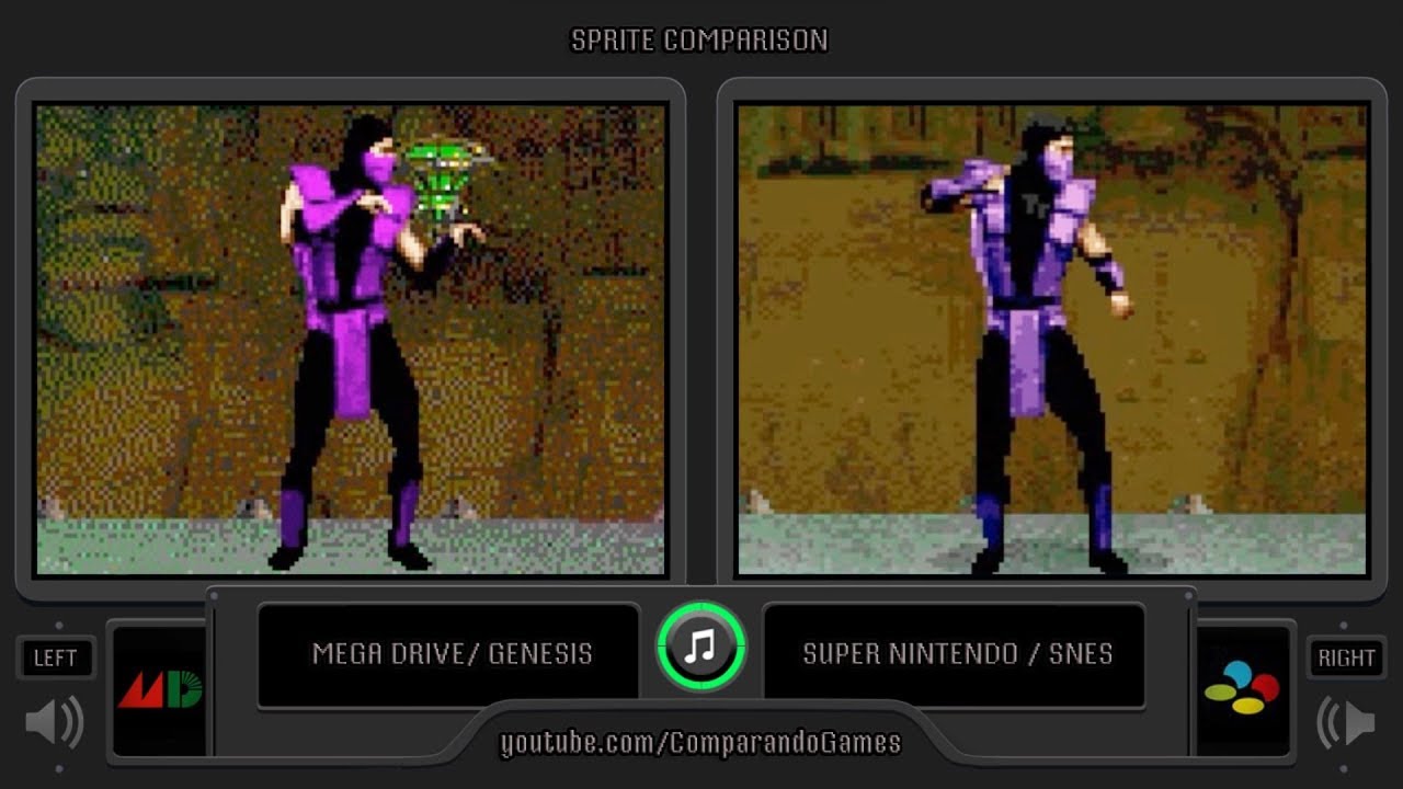 Sprite Comparison of Ultimate Mortal Kombat 3 (Sega Genesis vs SNES) Side by Side Comparison