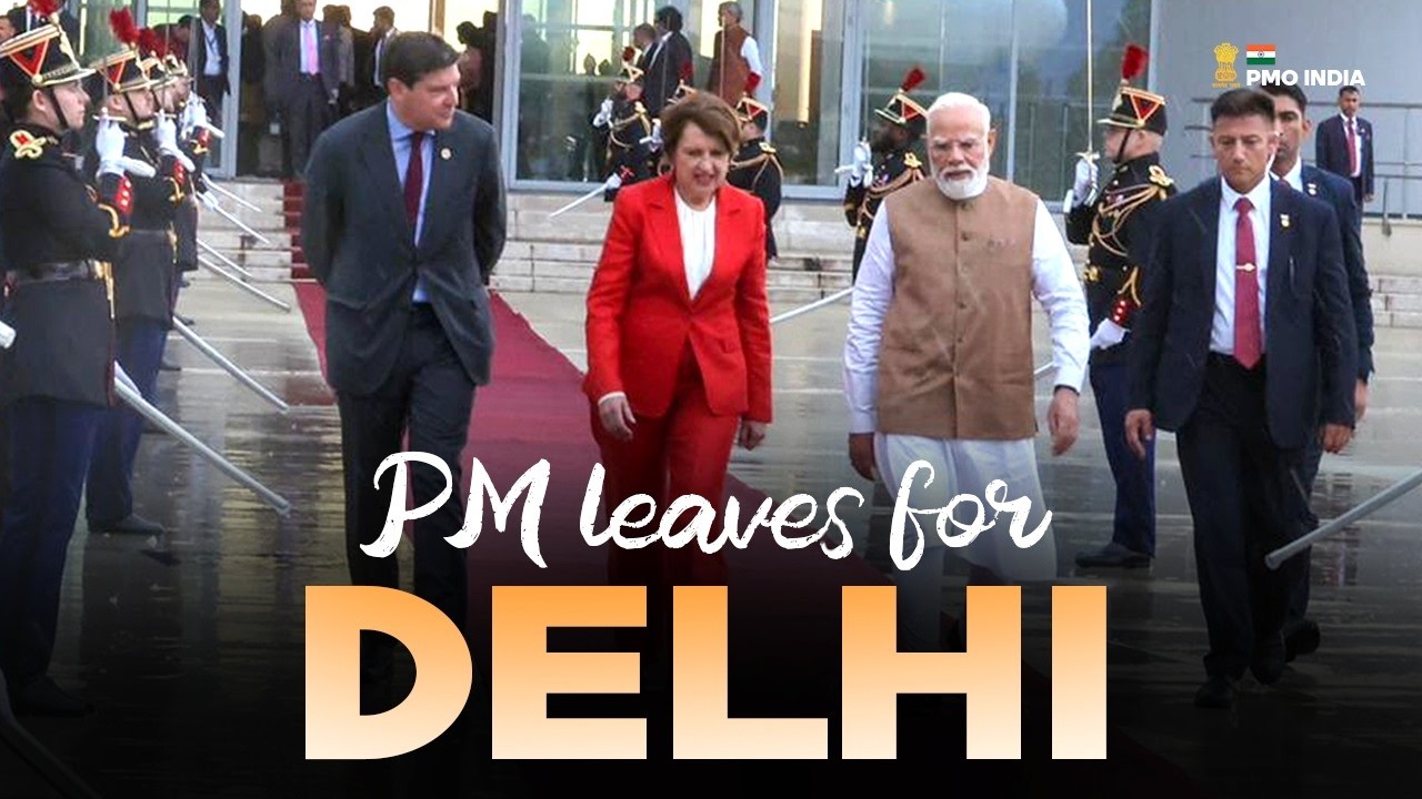 PM Modi emplanes for Delhi after a successful visit to France and Slovakia