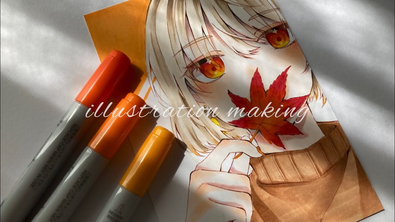 【アナログ】秋の女の子描いてみた【コピック】