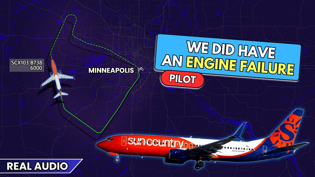 ENGINE FAILURE after takeoff. Sun Country Boeing 737 returns to Minneapolis. Real ATC