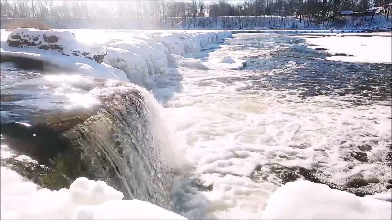 Waterfall in Winter * A Wonderful Winter Waterfall for You *Calming waterfall and river-Great Mood