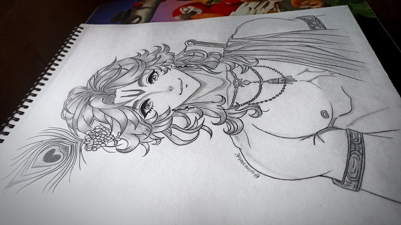 Drawing Lord Krishna as anime #anime #sketch #art #animesketch #krishna #god