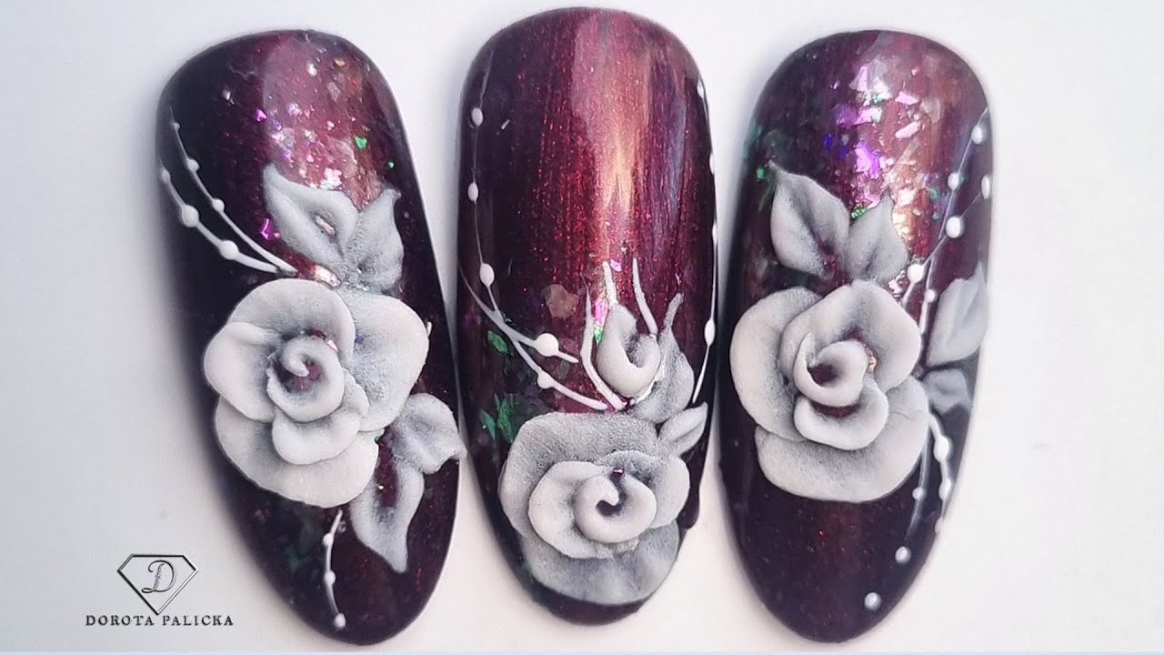3D Acrylic Roses nail art. Learn how to do Acrylic 3D flowers.