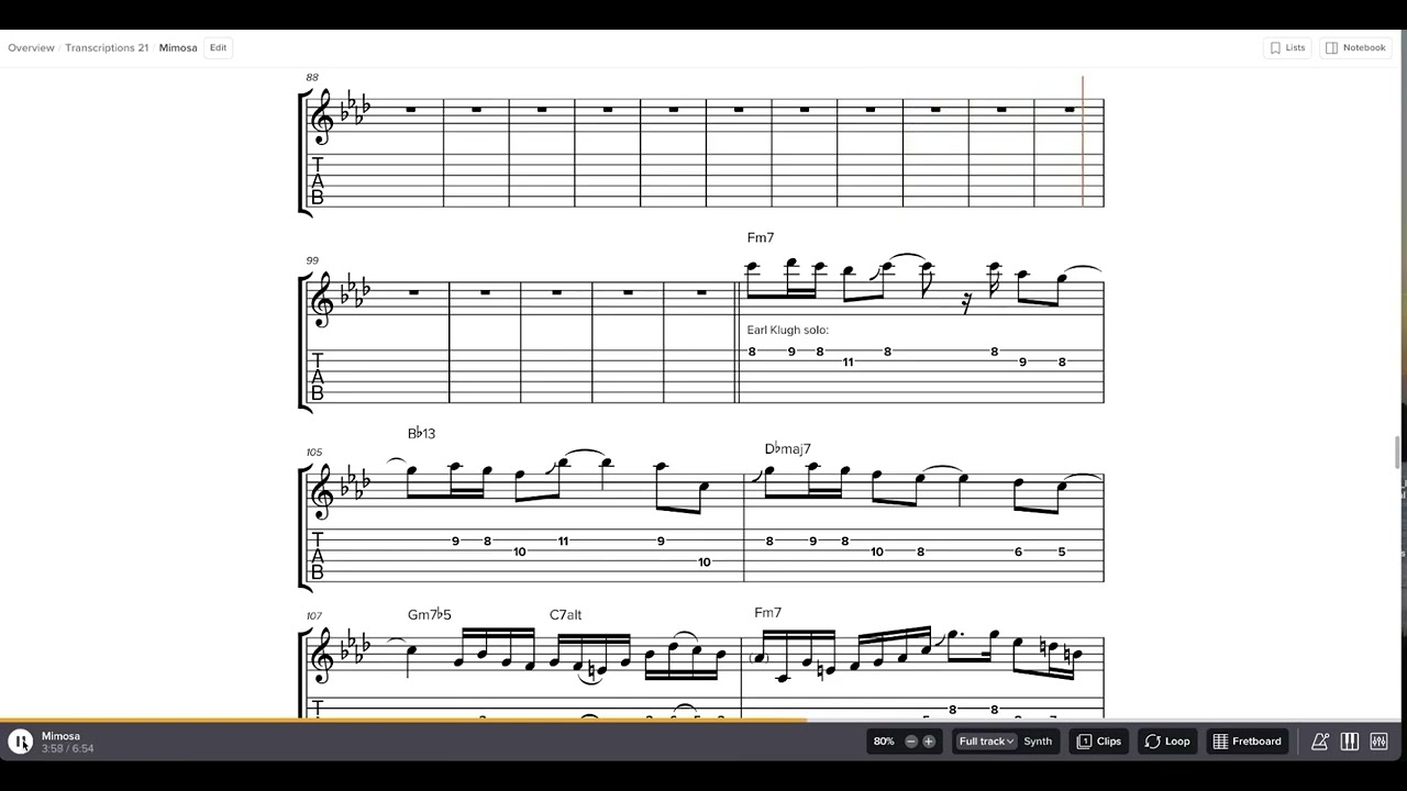 Mimosa - George Benson, Earl Klugh - transcription