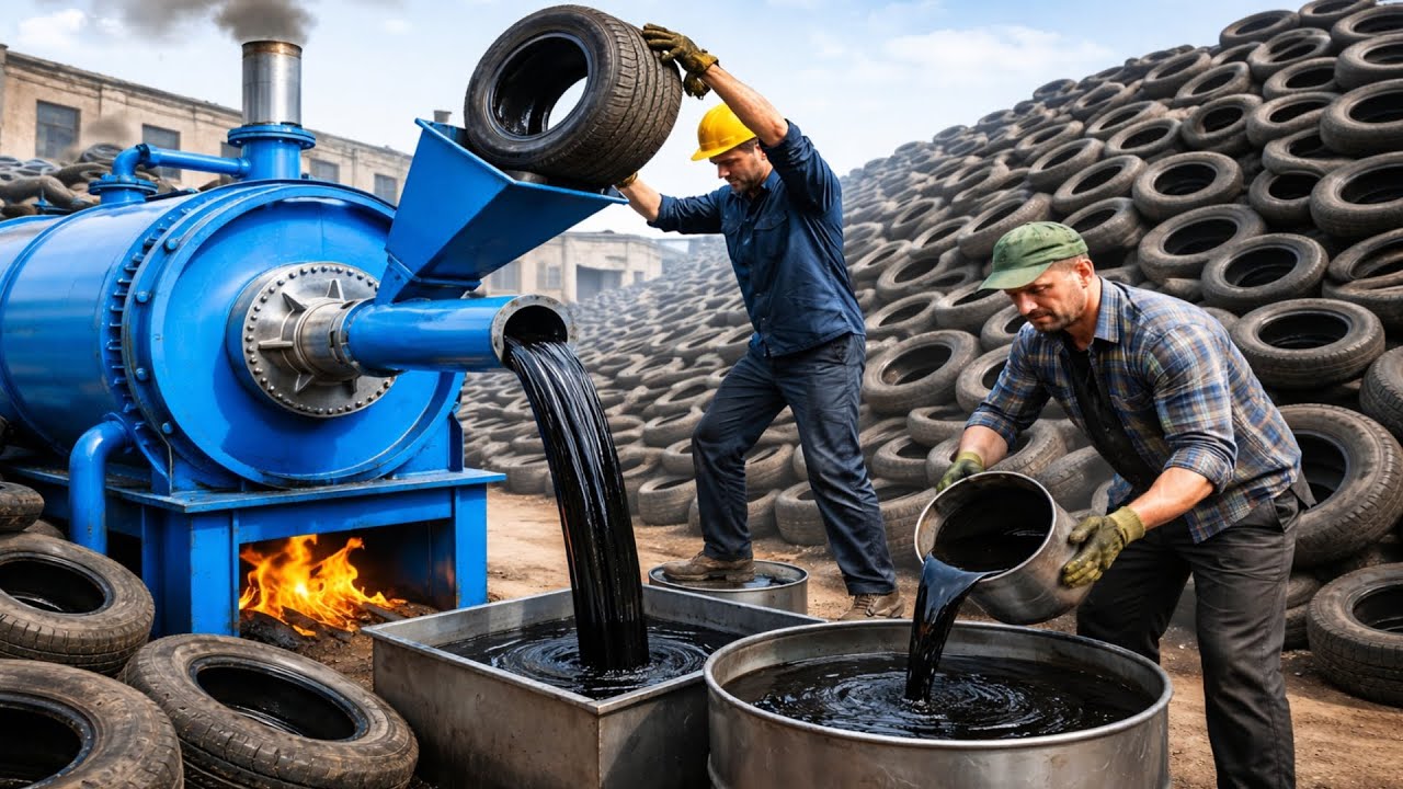 Unbelievable Recycling – How Old Waste Tyres Are Turned into Oil Fuel | Waste Recycling Factory