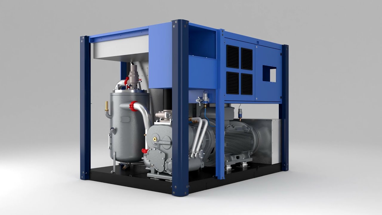 New 160 to 250 kW lubricated screw air compressors animation from CompAir