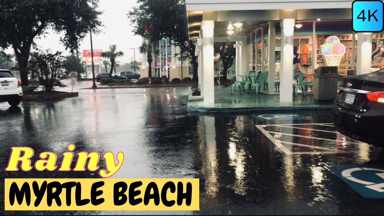 Relaxing Walk in the Rain, Myrtle Beach | Sounds for Relaxation (No talking)