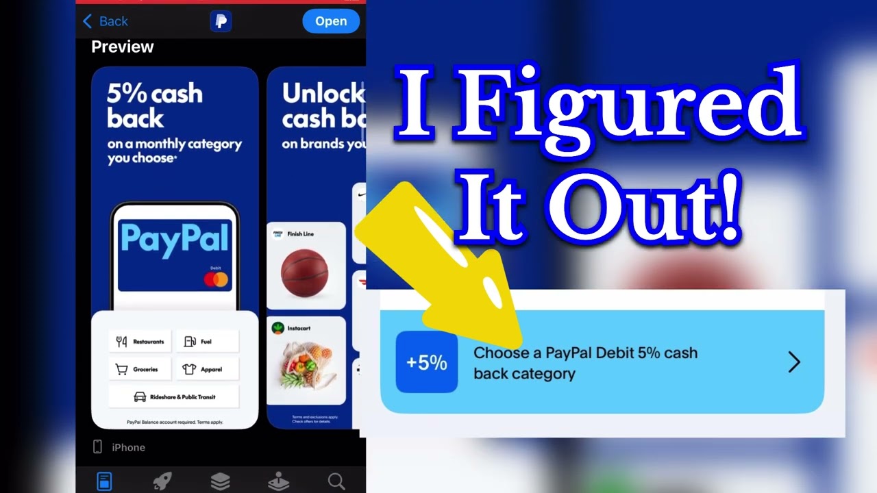 Choosing a 5% PayPal Monthly Cash Back Category on Mobile. 
