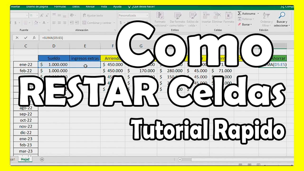 Como RESTAR en EXCEL varias Celdas Paso a Paso