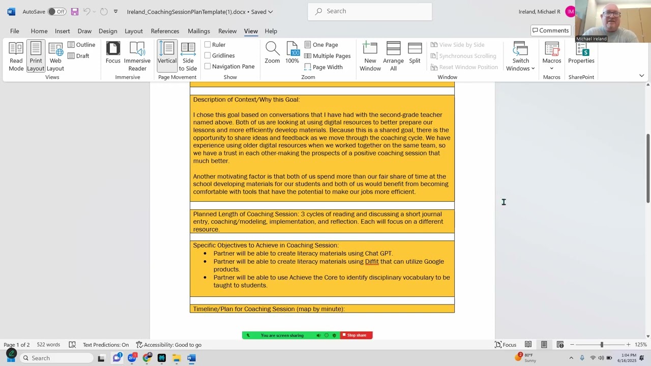 Michael Ireland Coaching Session Feedback