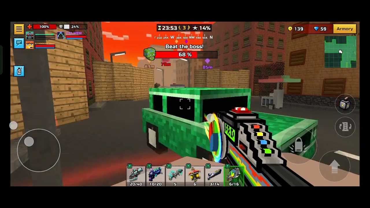 เล่น เกมส์ pixel gun 3d mode zombie boss 4 คน ต้องยิง zombie ทุกตัว