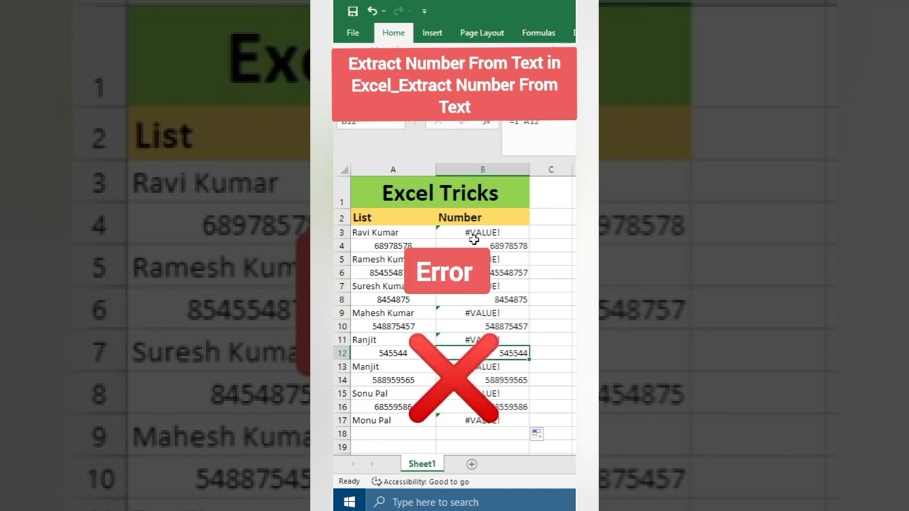 Extract Number From Text in Excel Extract Number From Text short