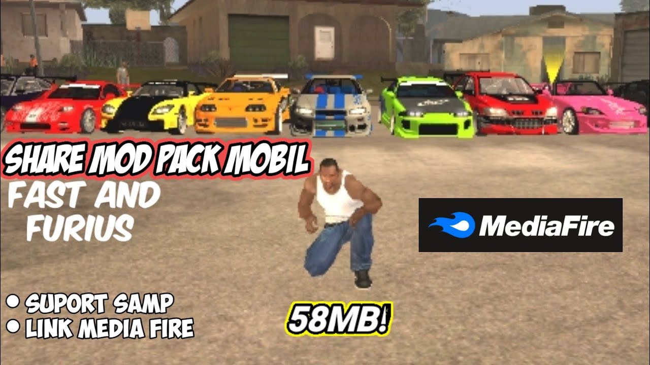 58MB! MOD PACK MOBIL FAST AND FURIOUS || GTA SA LITE || ANDROID || LINK MEDIA FIRE