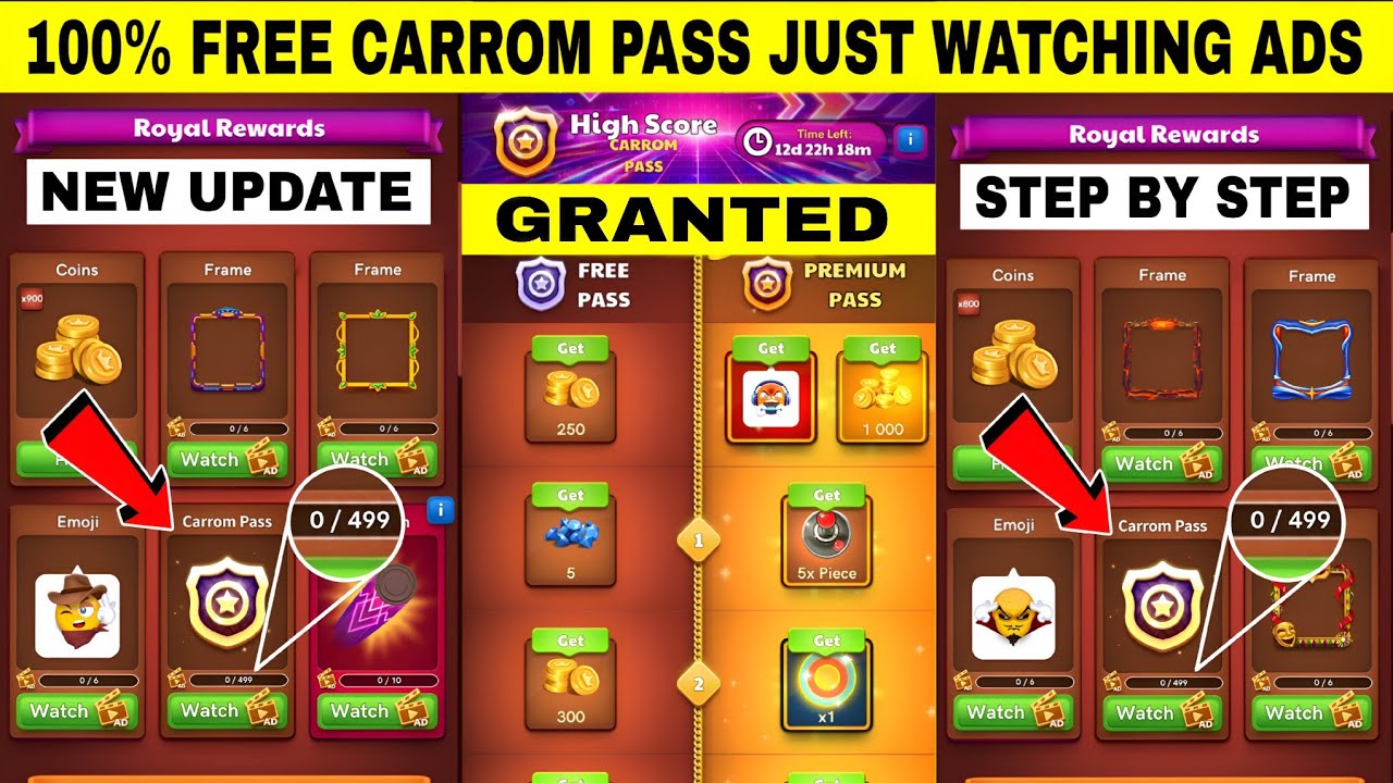 Granted Free Carrom Pass Unlock New Update 🥶✅ How To Unlock 100% Free 🥶💯