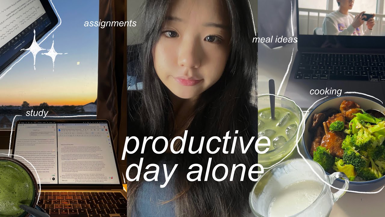 study vlog 💻 assignments, productive and realistic day, cooking & meal ideas, matcha and skincare 🍵
