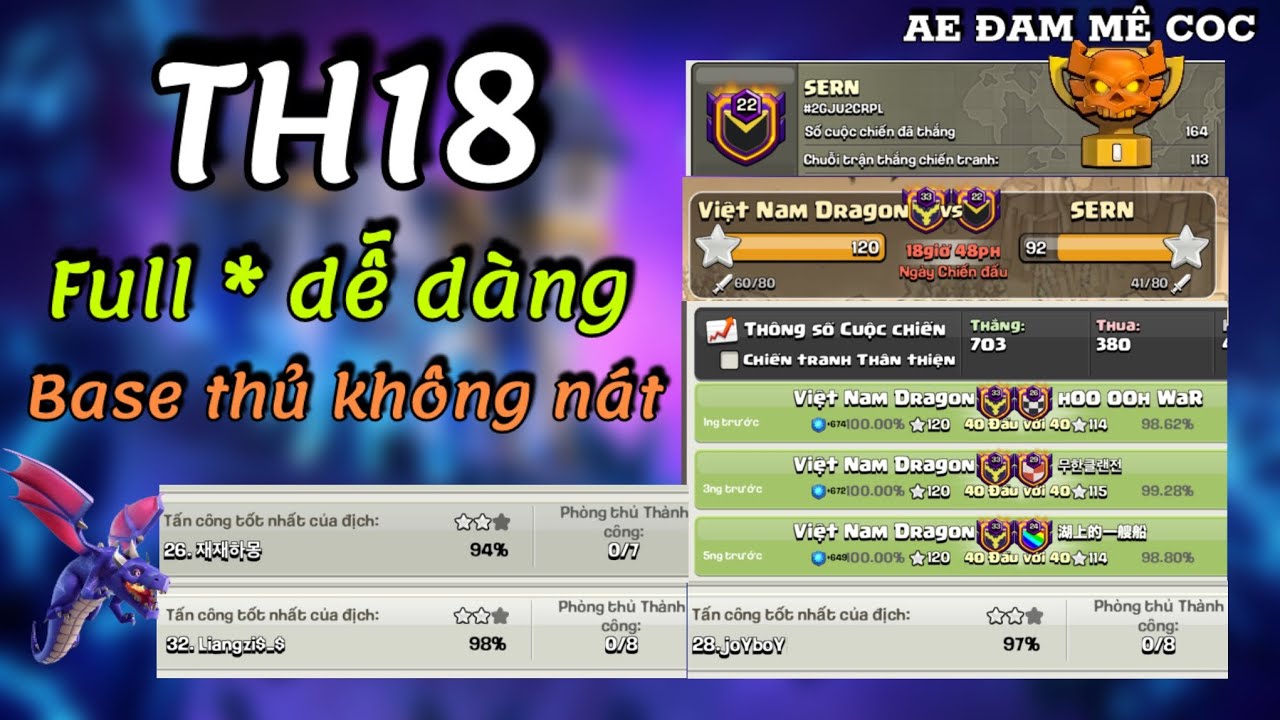 Combo War th18 cực dễ | Base thủ th18 cực chất #clashofclans #aedammecoc #supercell 